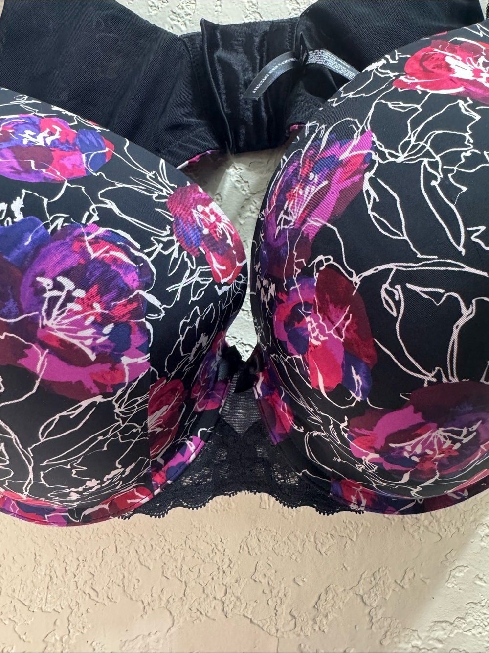 Torrid Curve 42D Floral Push Up T-Shirt Bra Black Pink Purple EUC - Picture 5 of 9